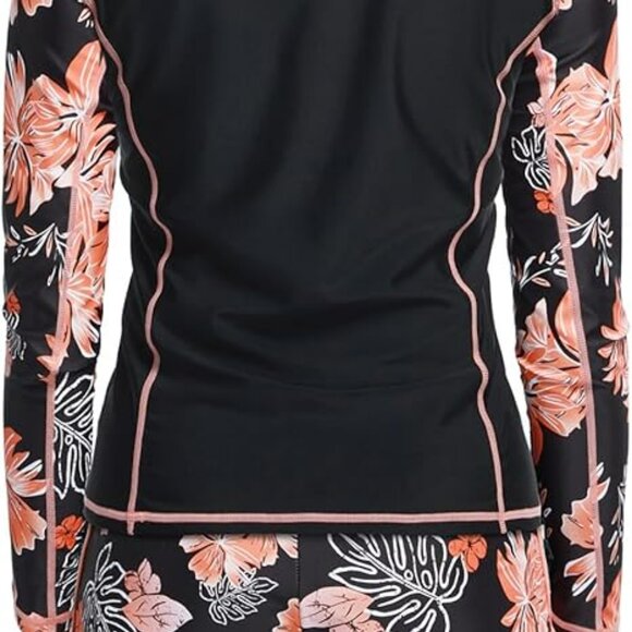 DACI Women’s Two-Piece Swim Set – Rash Guard + Board Shorts – Black/Coral Floral - Picture 3 of 14
